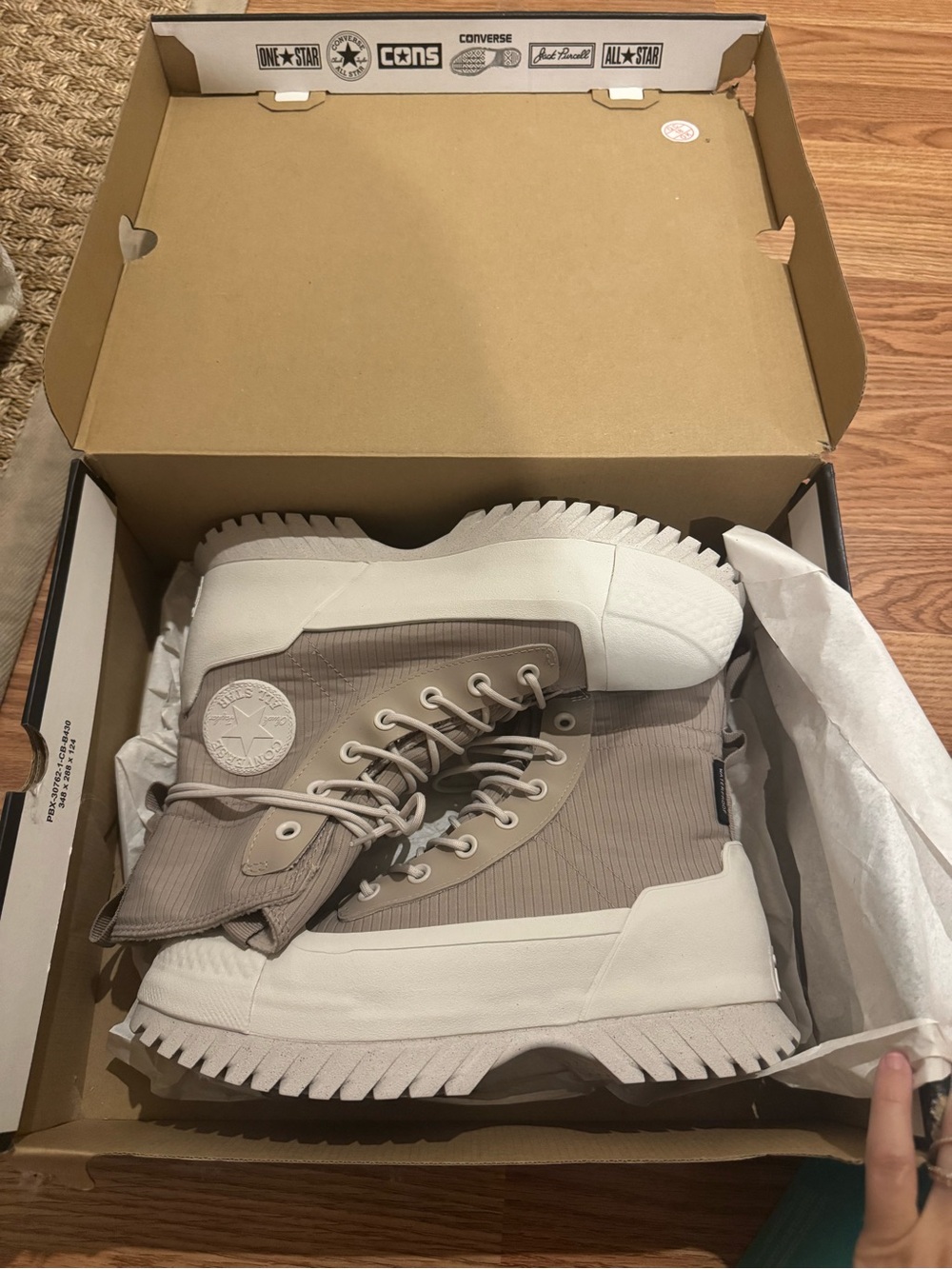 Converse High-Top Lug Sole Boots in Light Taupe and White
